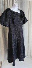 Women's Elegant Midi Floral Jacquard Dress Black Size 1XL NWT picture