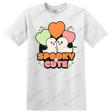 Spooky Cute Ghost Couple Halloween Heart T Shirt Adorable Kawaii Love Tee Gift picture