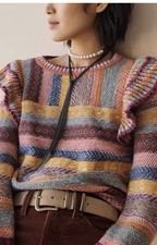 Pilcro Anthropologie Women's 3X Ruffle Shoulder Crewneck Knit Boho picture