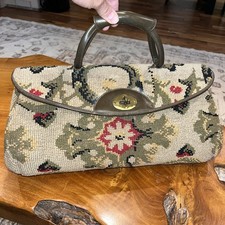 Vintage 60s Floral Bonwit Teller Tapestry Carpet Handbag MCM Brass Turn Lock ❤️ picture