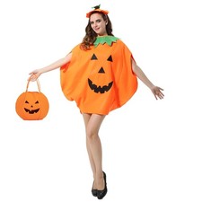 Adult Halloween Pumpkin Costume 3PCS Set with Hat and Bag Size 5'3