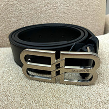 110cm Balenciaga Men's Black Dress Belt Adjustable Silver BB Logo Buckle New picture