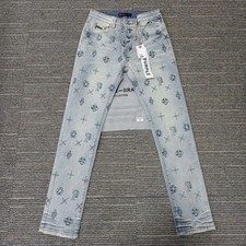 Purple-brand Paint Over Jacquard Monogram Jeans Mens Sz 29x32 Blue NWOT picture