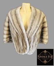 Vintage Marshall Field Genuine Mink Fur Cape Pearl Silver Beige Luxury Wrap picture