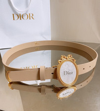 Dior Médaillon Beige Leather Belt Gold Oval Bow Buckle 2.5CM New w/box picture