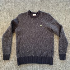 Lacoste LIVE Mens Navy Blue White Micro Dot Wool Blend Crewneck Sweater Size 5 L picture