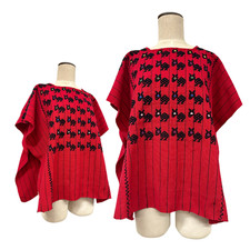 Vintage Guatemalan Huipil in Red & Black Woven Animals Open Sides picture