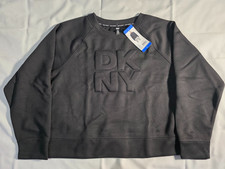 DKNY Sport Women’s Sweatshirt Black Embossed Logo Crewneck Pullover Size L NWT picture