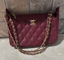CHANEL Burgundy Quilted WOC Crossbody Gold Hardware Chain Strap Snap picture