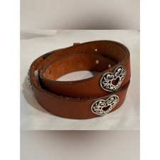 VTG 1995 Brighton Brown Leather Western Belt Women Size 32 Heart Silver Hardware picture