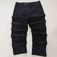 Bianca Women's 14 Black Gray Velvet Flocked Floral Baroque Straight Leg Pants picture
