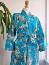1 PC Indian block Print 100% cotton robe gown Hippie women maxi kimono dresses picture