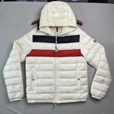 Moncler Longue Saison Jacket Mens Size 3 White Hooded Puffer Goose Down Zip picture