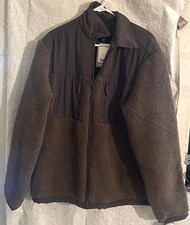H&M Brown Faux Shearling Fleece Jacket Mens Zip Hybrid Utility Style Large NEW picture