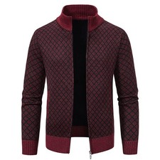 Thickened Plaid Print Jacket Cardigan Fashion Slim Fit Zipper Stand Collar Sweat picture