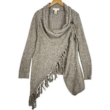 Lovestitch  Fringe Wrap Cardigan Sweater Womens L Asymmetrical Draped Wool Blend picture