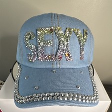 SEXY Rhinestone Denim Baseball Hat Bling Bedazzled Adjustable  Women's New picture