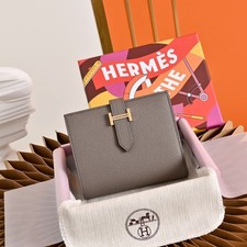 Hermes Bearn Compact Etoupe Epsom Leather Bifold Wallet Gold H Buckle 12cm picture