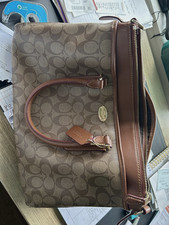 Coach Signature C Brown Canvas/Leather Satchel Zip Top Gold Hardware Studs picture