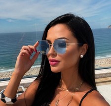 gucci gg0817s blue gold metal Women square sunglasses picture