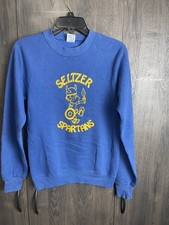 Vintage Seltzer Spartans High School Mascot Sweatshirt Adult Small Blue picture