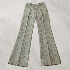 Vintage DEADSTOCK 70s Mann Pants Mens 32 Long Plaid Flare Disco Trousers NWT picture