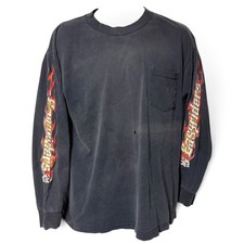 Vtg Easyriders Long Sleeve Pockrt Shirt L Biker Flames Thrashed Distressed 1989 picture
