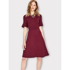Boden Alexis Jersey Burgundy Ponte Midi Dress Bell Sleeve Button Detail US 8L picture