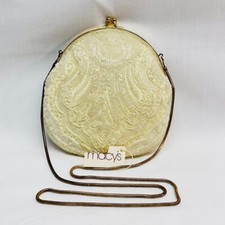 Vtg Evening Bag Andre Cellini Macy's White Beads Gold Tone Trim Chain 6