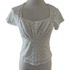 Vintage Y2K White Lace Babydoll Top Women's Size M Fairy Milkmaid Coquette NWT picture