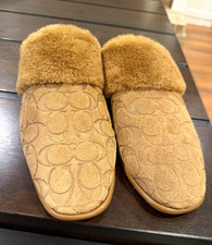 Coach Women’s Brown Faux Fur Lined Logo Mule Slippers US 11B EU 43 CCX65 picture