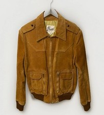Vintage 70s Berman’s Genuine Leather Suede Bomber Jacket Men’s 46 Tan Distressed picture