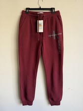 Calvin Klein Jeans Men's Jogger Sweatpants S Burgundy Logo Drawstring NWT picture