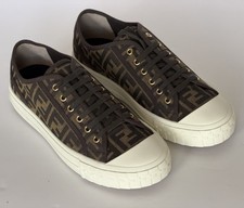 Fendi Domino FF Jacquard Sneakers Brown Men 13 US (12 Fendi) IT 7E1553 NIB $770 picture