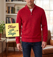 NWT ~ CHAPS Men's Red 1/4 Zip Pullover Sweater Size XL picture