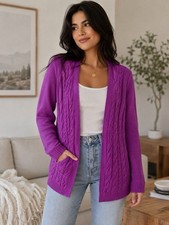 Lands End Drifter Women’s Size M Purple Open Cardigan Sweater Cable Knit picture