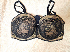 Torrid Curve 38DD Black/Beige Floral Lace Underwired Balconette Bra Adjustable picture