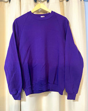 Vintage JERZEES Purple Solid Fleece Crewneck Sweatshirt Men's Size Large picture