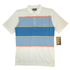 Jantzen Polo Shirt Mens Small Vintage 90s Mallard Blue Striped Pocket Deadstock picture