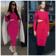 NWT ZARA AW21 FUCHSIA KNOTTED DRESS WITH CUT OUT 2298/461 picture