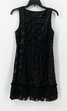 L.A.M.B By Gwen Stefani Womens Silk Lined Dress Black Pleated Ruffle Size 4 picture