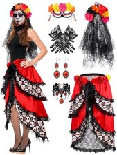 Liitrsh 7 Pcs Day of the Dead Costume Set, Lace Bustle Choker Gloves Crown picture