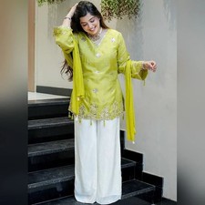 Green Viscose Embroidery Work Party Wear Palazzo Suit picture