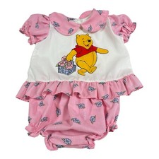 Vintage Winnie the Pooh Baby Girl 9M Pink Floral 2 Piece Outfit Bloomers Disney picture
