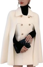 Women's Elegant Poncho Double-Breast Slit Sleeve Flowy Wool Blend Cape Cloak Coa picture
