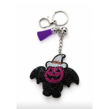 Rhinestone Halloween Bat Bag Charm Purple Pumpkin Witch Hat Keychain Accessory picture