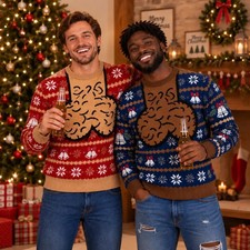 Personalized Ugly Christmas Sweater, Custom Skin Tone Hairy Chest Sweater S-5XL picture