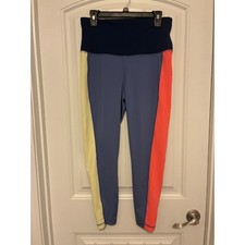 Zelos Womens Colorblock High Waisted Activewear Leggings Blue Coral Yellow L picture