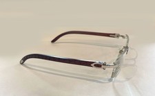 Vintage Cartier C Decor Rimless Glasses 1990s Platinum Wood Crocodile Leather picture