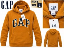GAP Logo Hoodie Sweatshirt Men’s Size L Mustard Yellow Pullover Kangaroo Pocket picture